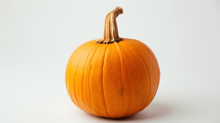 Obraz premium This is an image of a pumpkin. It has a smooth, orange surface and a green stem. It is sitting on a white background.