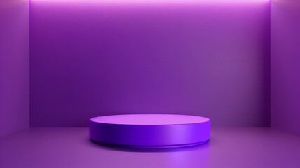 3D rendering of a purple podium in a purple room. The podium is located in the center of the room and is illuminated by a spotlight.