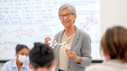Molecular Model Demonstration in Science Class. Teacher Explaining Molecular Structures to Students Engaging Learning Environment with Visual Aids