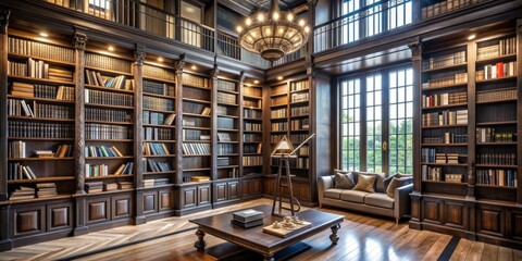 Elegant home library featuring traditional wooden bookshelves
