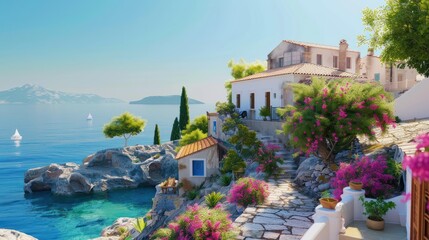 Obraz premium Idyllic Greek island at late spring early summer