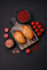 Delicious fresh fried minced fish cutlets with spices and herbs