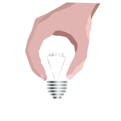 hand holding a light bulb on a white background isolated