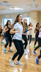 Fototapeta premium Youth Dance Class with Enthusiastic Students Practicing Choreographed Routines in a Spacious Studio