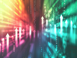 abstract image of investment growth, upward arrows, financial symbols, high resolution, dynamic