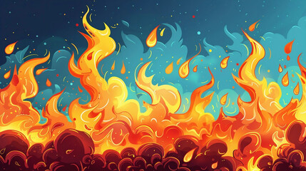 Colorful Abstract Flames Against Blue Sky