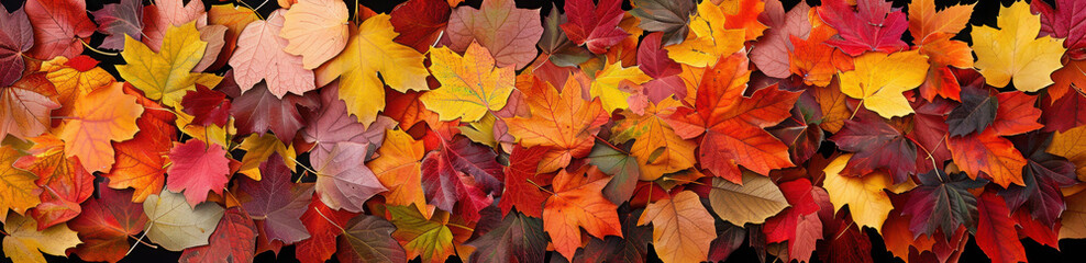 Fototapeta premium Colorful seasonal autumn background pattern, Vibrant carpet of fallen forest leaves. 
