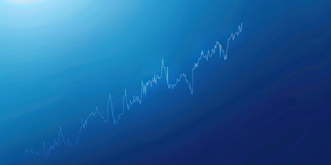 Obraz premium a?'imagine: Minimalist stock chart with a subtle upward trend line, illustrating a gradual increase in stock prices, placed on a blue background.