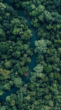 A river snakes through a vibrant green forest