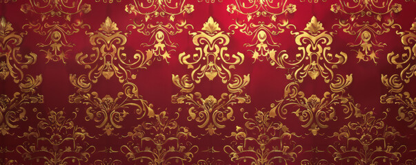 A rich red background adorned with intricate gold patterns, creating a luxurious and elegant design that stands out.