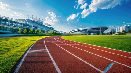 Obraz premium The running track inside a football stadium is usually a circular pathway surrounding the field.