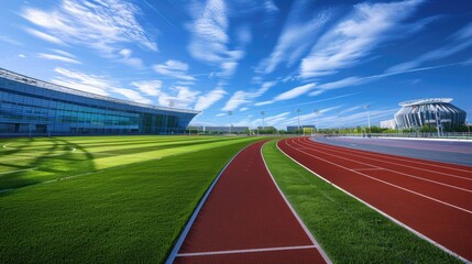 Fototapeta premium The running track inside a football stadium is usually a circular pathway surrounding the field.