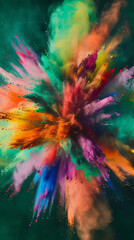 Explosion of colorful powder on dark background