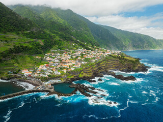 Seixal village on Atlantic ocean coast on Madeira island, Portugal