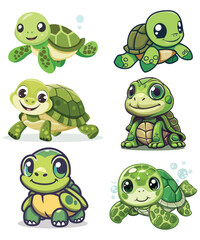 Cute Cartoon Turtle Bundle, Cute Turtle Cartoon Character Bundle