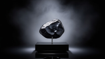 Shiny Black Meteorite Surrounded by Dramatic Mist