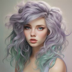 Girl with pink, purple hair, makeup, hair, skincare, beauty concept