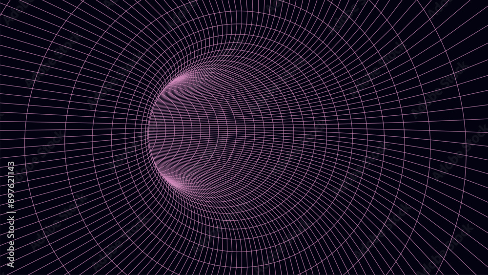 Poster abstract wireframe 3d tunnel. perspective mesh background texture. mesh model of a wormhole, vortex.