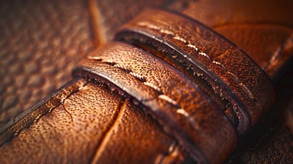 A close-up of a leather watch strap, highlighting its texture and stitching against a soft background.