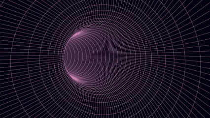 Abstract wireframe 3D tunnel. Perspective mesh background texture. Mesh model of a wormhole, vortex. 3D vector texture of a wormhole portal with a mesh structure.