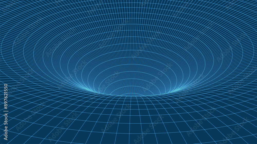 Poster abstract wireframe 3d tunnel. perspective mesh background texture. mesh model of a wormhole, vortex.