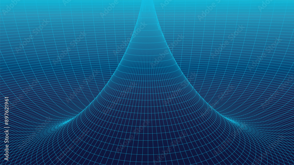 Poster frame torus with connected lines and dots. 3d texture of a wormhole portal with a mesh structure. po