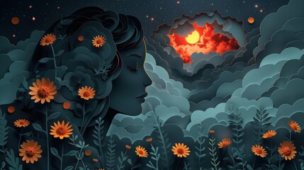 Paper cut craft style of cryptocurrency and mental health, layered textures, soothing and supportive, ample text space