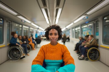 Obraz premium a black woman in a wheelchair in train