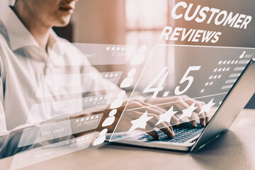 Customer review satisfaction feedback survey concept. User give rating to service experience on...