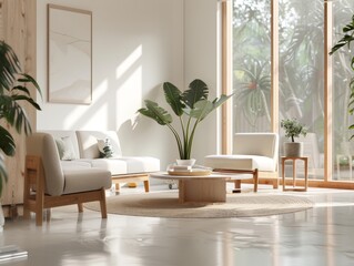 A minimalist interior design of a modern living room