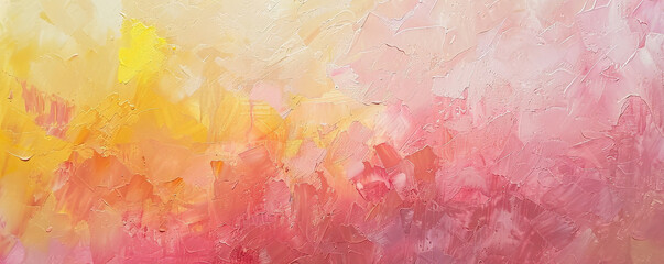 An abstract oil painting with luminous pink and yellow textures. The glowing colors merge seamlessly, creating a warm and inviting visual experience that emphasizes the texture of the oil paint.