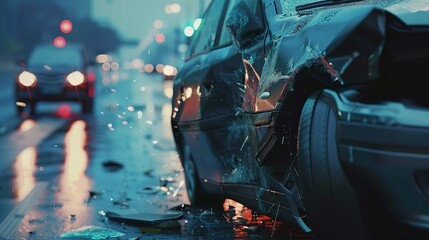 Fototapeta premium a car that has been smashed on a rainy day