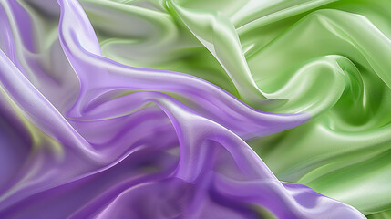 Obraz premium Close-up of flowing purple and green fabric, creating a delicate and smooth wave pattern, suitable for backgrounds and design concepts.