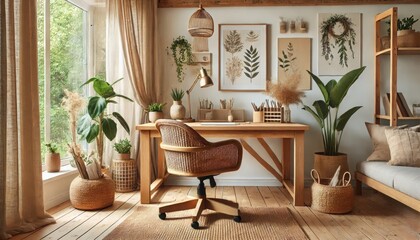 A nature-inspired home office, focus on natural materials and serene colors.jpeg