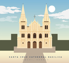 Santa Cruz Cathedral Basilica - Kochi Kerala - Stock Illustration