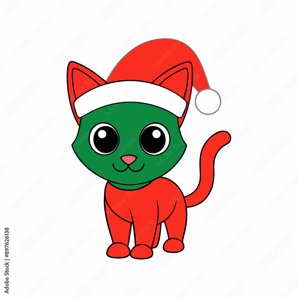 Canvas Prints Adorable Christmas Kitten Cat Vector Illustration.