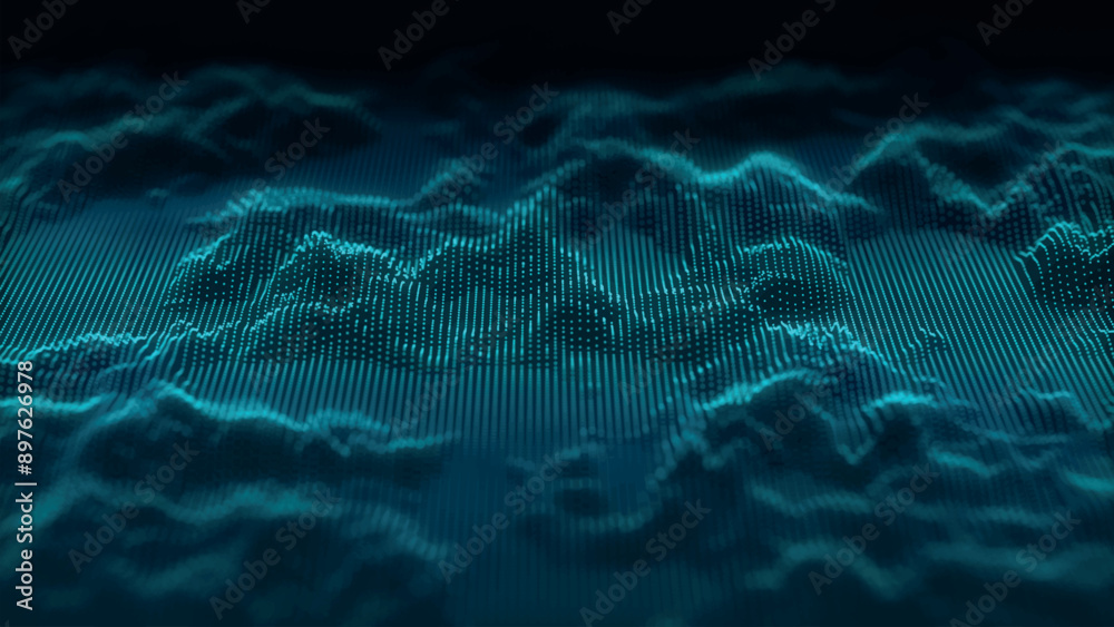 Poster futuristic point wave of particles. visualization of sound waves. technology or science banner. abst