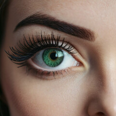 Obraz premium close-up of woman eye, featuring thick, dark eyeliner and long, dark lashes. Captivating and mysterious effect. The image highlights beauty of the eye, with its vibrant color and intricate details.