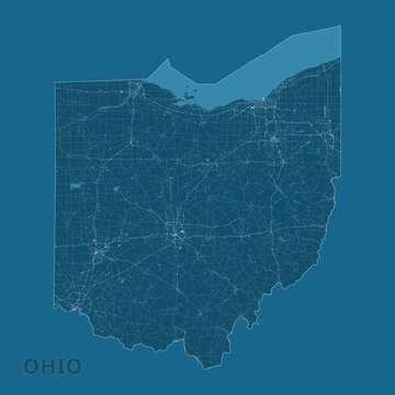 Ohio, United States artistic blueprint map poster