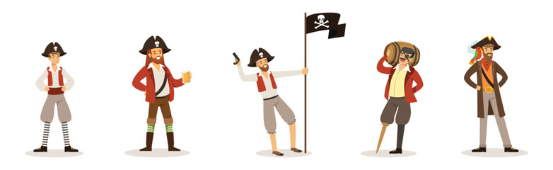 Man Pirate Character and Sea Robber Vector Set