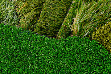 close up of turf artificial sample choice green grass background