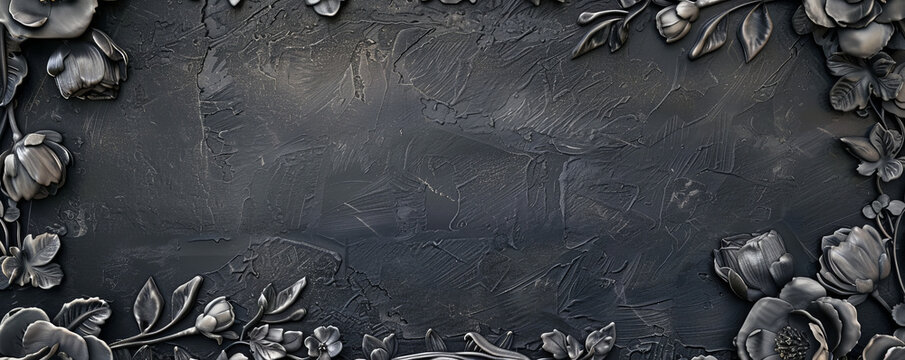 Vintage floral frame intricately hand-drawn on a slate dust background, ideal for adding a touch of elegance to various designs.