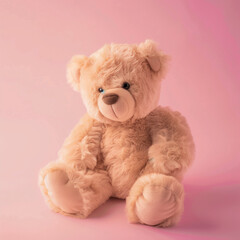 Fototapeta premium Heartwarming Studio Photo of a Plush Teddy Bear on a Cotton Pink Background
