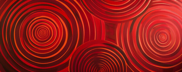 A vibrant red background featuring a pattern of concentric circles in varying shades of red, creating depth and movement.