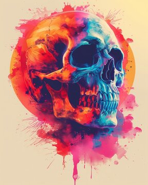 Colorful abstract skull illustration. AI generated