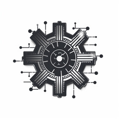 Obraz premium Digital gear icon with circuit elements.