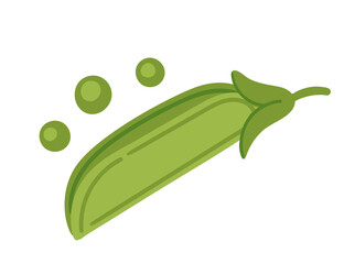 Fresh green pea in pod, with separated three peas. Healthy natural vegetables product. Flat vector illustration isolated on white background