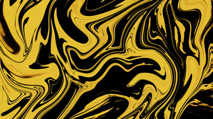 Abstract black and yellow marble texture with fluid, swirling patterns. This eye-catching design is showcasing a dynamic and bold aesthetic.