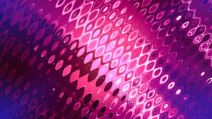  This vibrant abstract image features a dynamic pattern of overlapping ovals and wave-like shapes in various shades of pink and purple. The composition creates a sense of depth and motion.