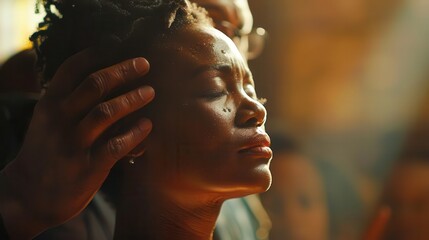 Detailed image of a pastor anointing a member of the congregation ultra-clear image